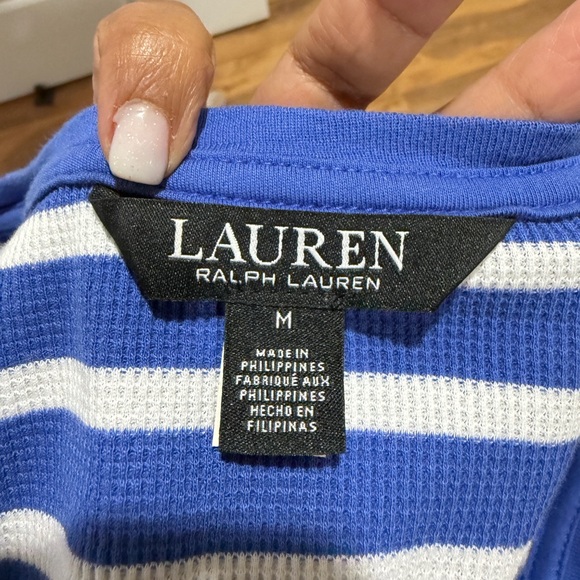 Lauren Ralph Lauren Striped Waffle-Knit Cotton Henley Dress Midi Blue White Sz M - Picture 7 of 10